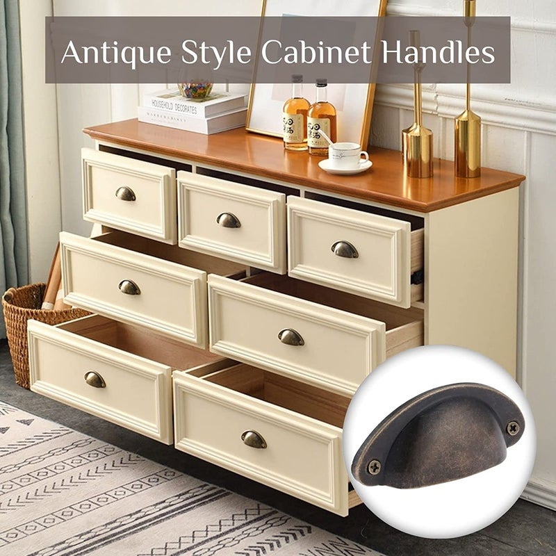 Yetaha 10PCS Antique Cabinet Cup Handles, Brass Drawer Pulls, Vintage Shell Shape Knobs for Dresser Cupboard Kitchen Furniture Decoration, with Screws (Antique Bronze) - Image 5